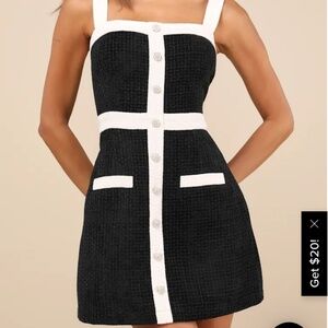 Lulus divine luxury black and white tweed pearl dress